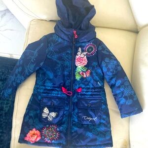 Desigual Pera Warm Up Jacket Girls, Navy, Floral, Puffer
